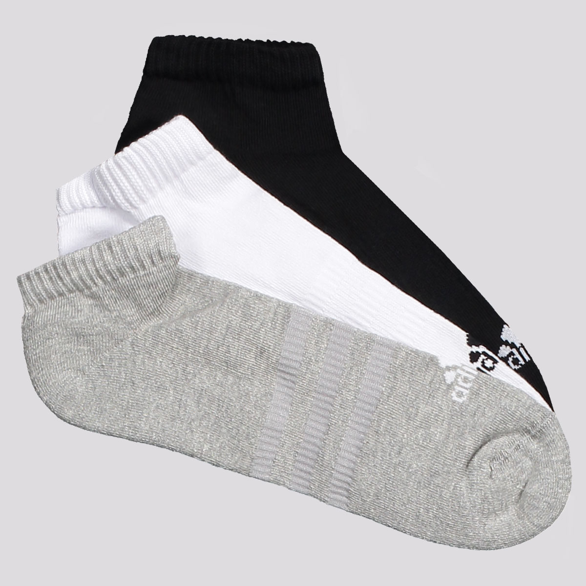 Kit Meia Adidas Spw Cano Baixo 3 Pares Branca Preta e Cinza